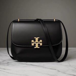 Tory Burch Black Leather Eleanor Slim Saddle Bag